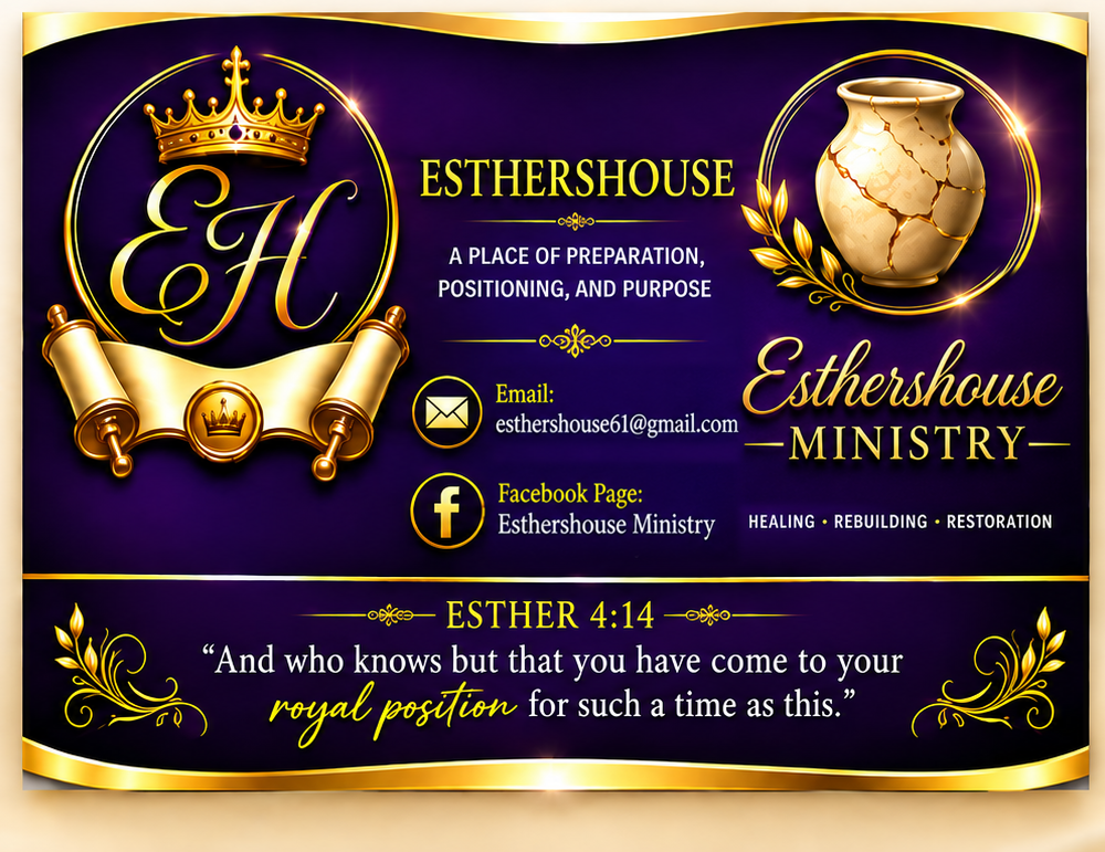 Esthershouse Ministry: Healing, Rebuilding, Restoration. Esther 4:14 — and who knows but that you have come to your royal position for such a time as this.
